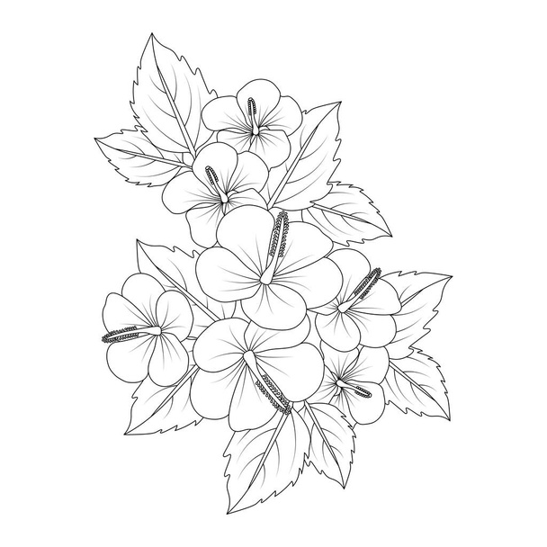doodle coloring page of hibiscus flower illustration with line art stroke - Vector, imagen