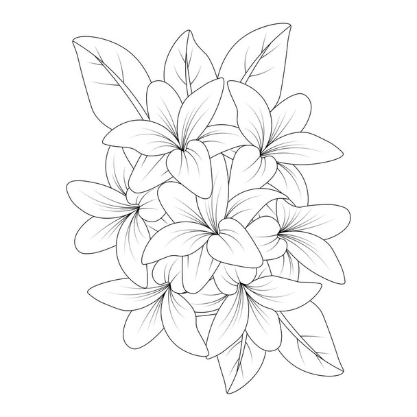 blooming flower with leaves coloring book page element with graphic illustration design - ベクター画像