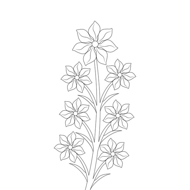 illustration of natural flower coloring page line drawing for kids art - Vector, Image