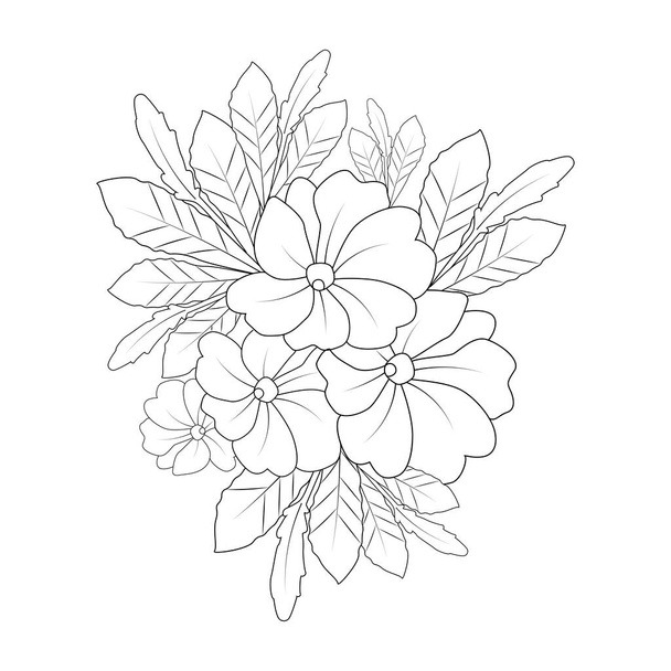 blooming flower with leaves coloring book page element with graphic illustration design - Vetor, Imagem