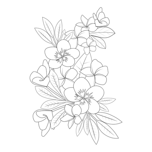 plumeria flower doodle coloring page outline vector illustration of isolated in white background - ベクター画像