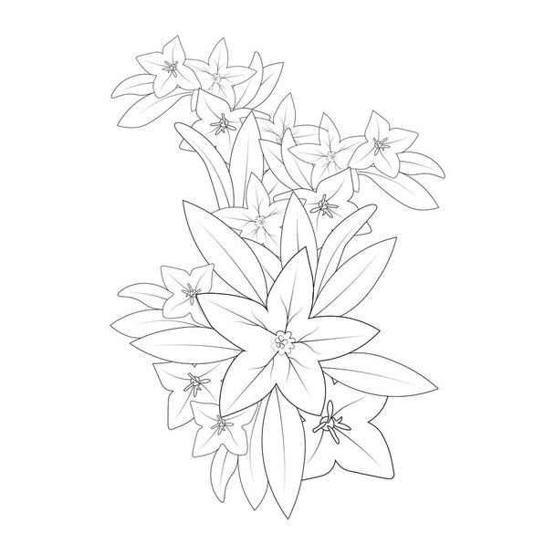 bell flower drawing coloring page of doodle style print graphic element - Вектор,изображение