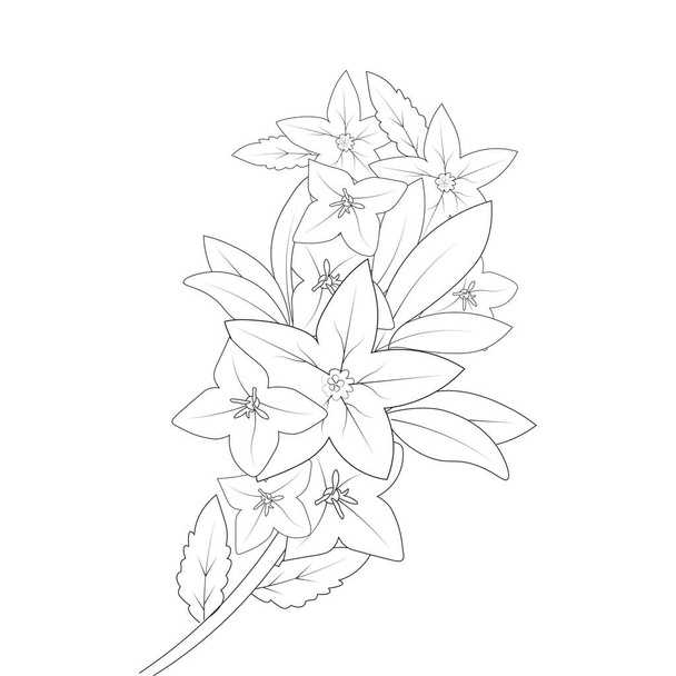 bell flower drawing coloring page of doodle style print graphic element - Vettoriali, immagini