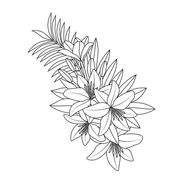 vector graphic line drawing flower of beautiful illustration in relaxation coloring template - Vektori, kuva