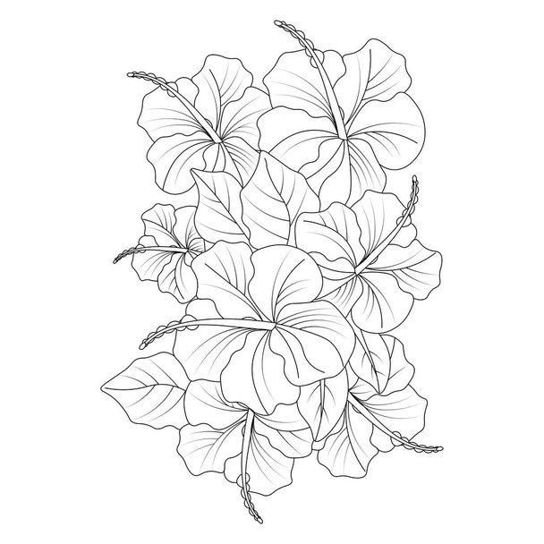 blooming flower decoration artwork branch of doodle style line art design template - Vecteur, image