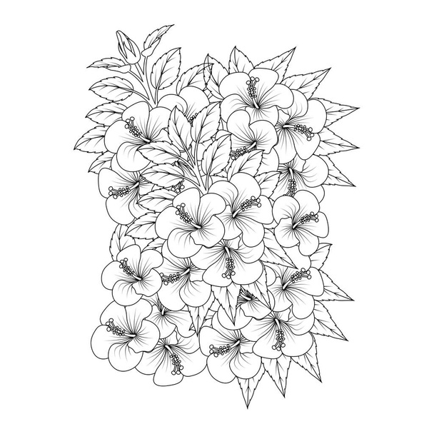 doodle coloring page of hibiscus flower illustration with line art stroke - Vector, Imagen