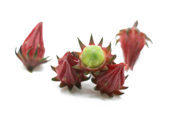 skin slices Roselle fruits close up isolated on white background - Foto, Imagem