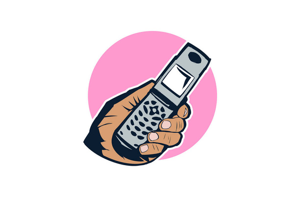 Смартфон або мобільний телефон простий символ, наклейка, логотип, кремнієвий векторний дизайн. ретро концепція мобільного телефону Векторні ілюстрації
 - Вектор, зображення