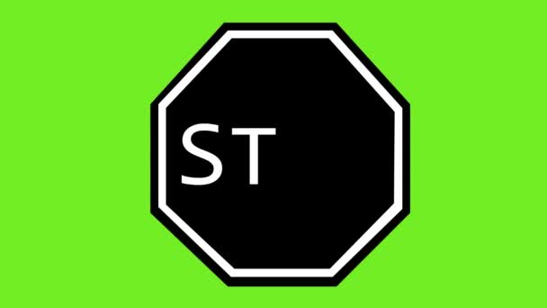 Animatie van stop teken pictogram getekend in zwart-wit, op een groene chroma key achtergrond - Video
