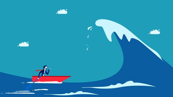 Преодоление кризиса. Бизнес-лидеры преодолевают океанские волны. векторная иллюстрация - Вектор,изображение