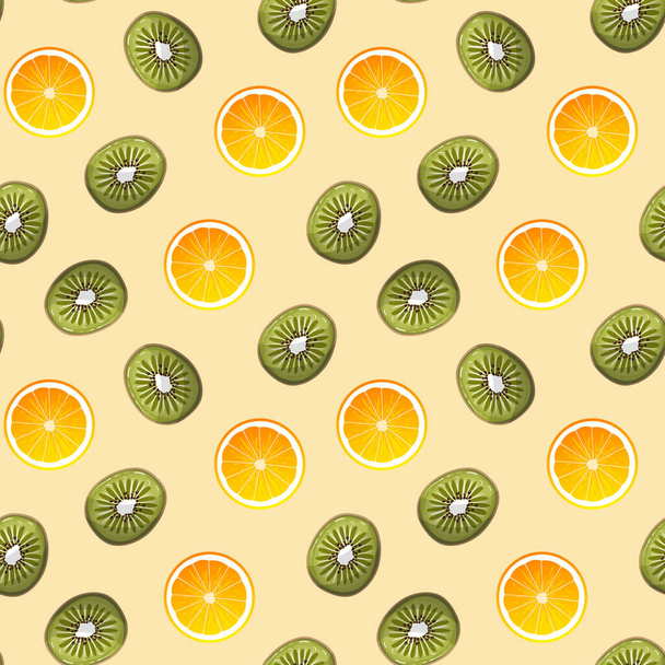 breakfast pattern with oranges and kiwis - Vector, Imagen
