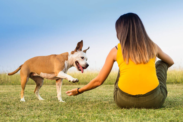 Woman enjoying time with her Dog. Spending time together - Photo, image