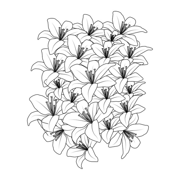 Schwarz-weißer Hintergrund der Doodle-Lilie Blume der dekorativen Linie Kunst Zeichnung - Vektor, Bild