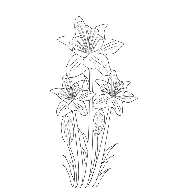 flower line art drawing of continuous pencil artwork for kid coloring page of printing element - Vettoriali, immagini