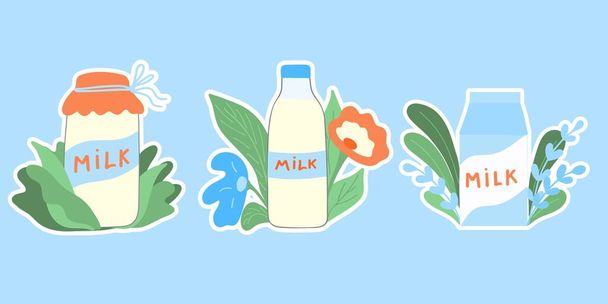 Dairy products sticker set. Milk day. Flat illustration. Vector. - ベクター画像