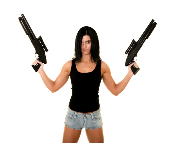 İki silahlı güzel bir kadın - Fotoğraf, Görsel