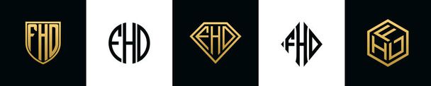 Initial letters FHD logo designs Bundle. This collection incorporated with shield, round, diamond, rectangle and hexagon style logo. Vector template - Vektor, kép