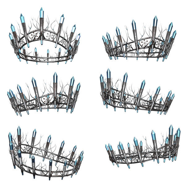 Koristeellinen monimutkainen metalli fantasia kruunu turkoosi jalokivet eristetty tausta, 3D-kuvitus, 3D Renderöinti - Valokuva, kuva