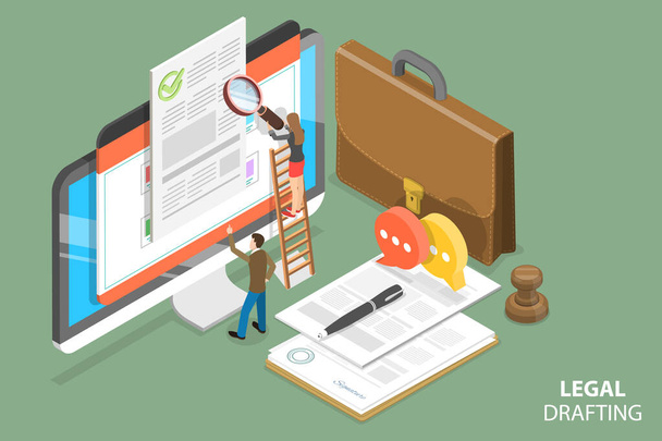 3D Isometric Flat Vector Conceptual Illustration of Legal Drafting, Agreement Audit - Vector, imagen