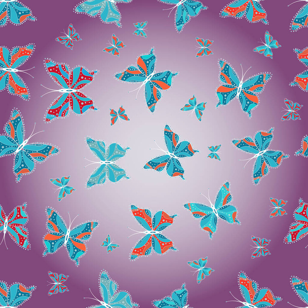 Abstract cute butterfly on blue, purple and neutral colors. In simple style. Background. - Zdjęcie, obraz
