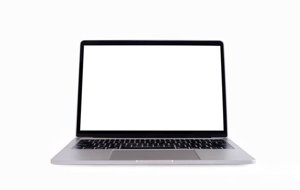 Front view of Laptop with blank screen. Blank white screen display for mockup isolated on white background, mockup template, with clipping path. - Foto, Imagen