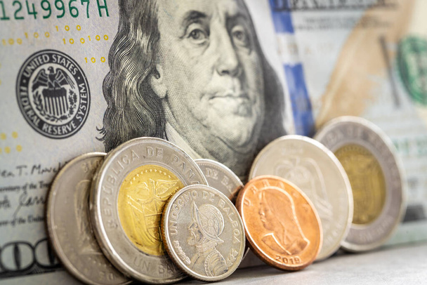 Panama money, Balboa coins and US dollars, Tax haven, Financial and economic concept - Foto, imagen