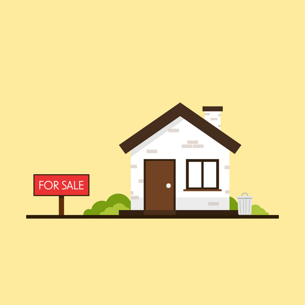 House for sale cartoon vector. The house and sign in the foreground with the information. Vector illustration in flat style. - ベクター画像
