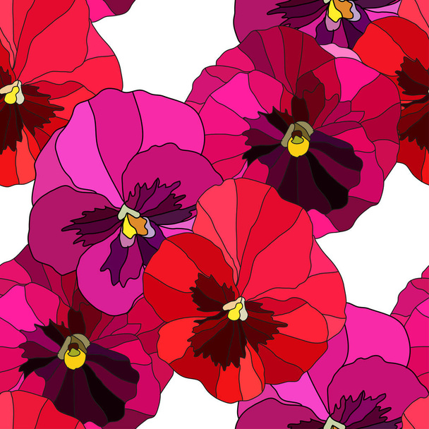 Elegant seamless pattern with pansy, viola flowers, design elements. Floral  pattern for invitations, cards, print, gift wrap, manufacturing, textile, fabric, wallpapers - Vetor, Imagem