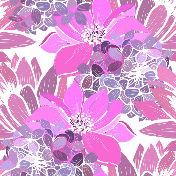 Elegant seamless pattern with lilac, lotus, anemone flowers, design elements. Floral  pattern for invitations, cards, print, gift wrap, manufacturing, textile, fabric, wallpapers - Vector, Imagen