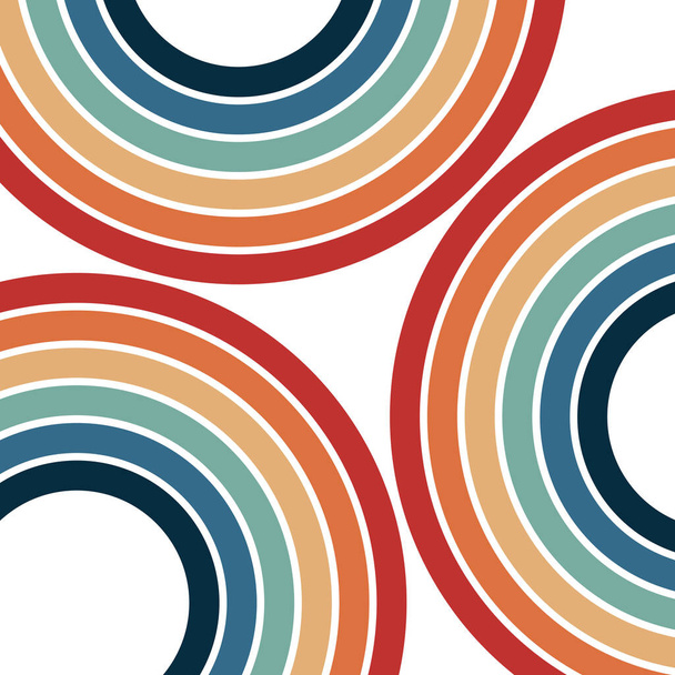 Illustration abstraite de cercles de style rétro colorés en rouge, bleu, orange, bleu marine et turquoise sur fond blanc - Photo, image