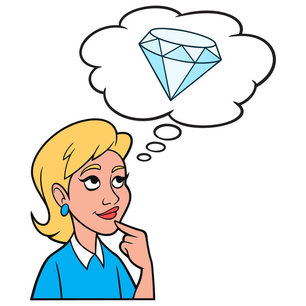 Girl thinking about a Diamond - A cartoon illustration of a Girl thinking about a Diamond. - Vector, Imagen