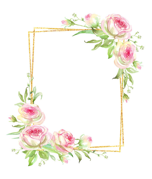 Roses frame. Watercolor clipart - Photo, Image