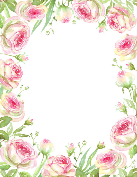 Roses frame. Watercolor clipart - Photo, image