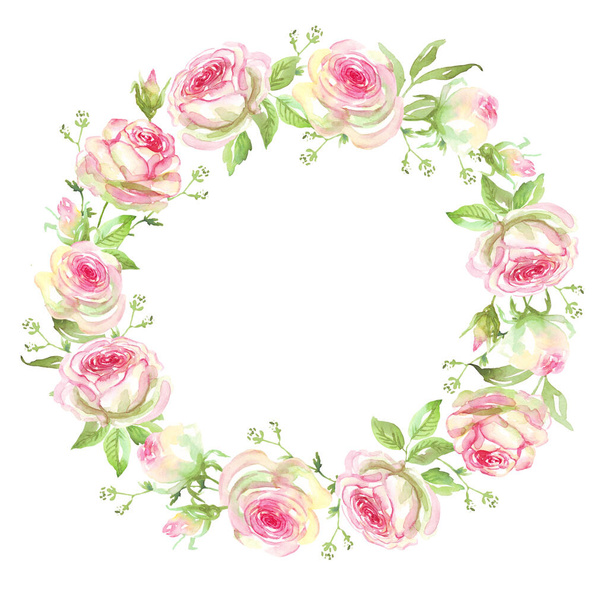 Roses wreath. Watercolor clipart - Foto, afbeelding