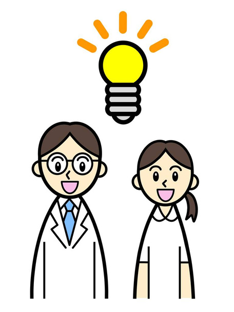 doctor and nurse with shining light bulb - Φωτογραφία, εικόνα