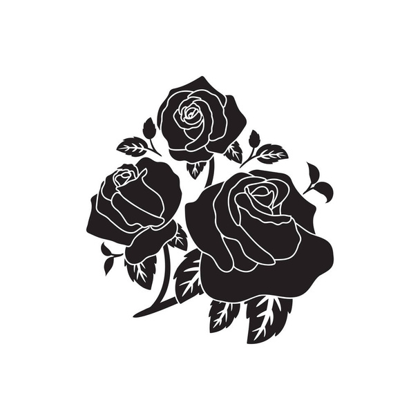 silhouette black motif rose flower blooming decoration background vector illustration - Wektor, obraz