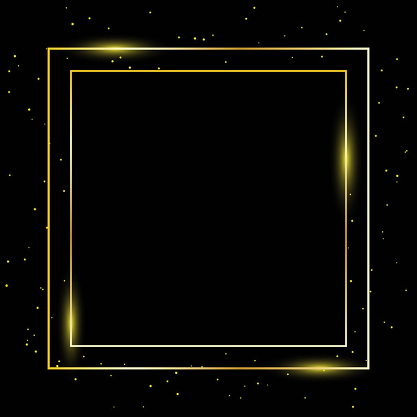Golden frame with lights effects. Shining rectangle banner on black transparent background. Vector illustration, eps 1 - ベクター画像