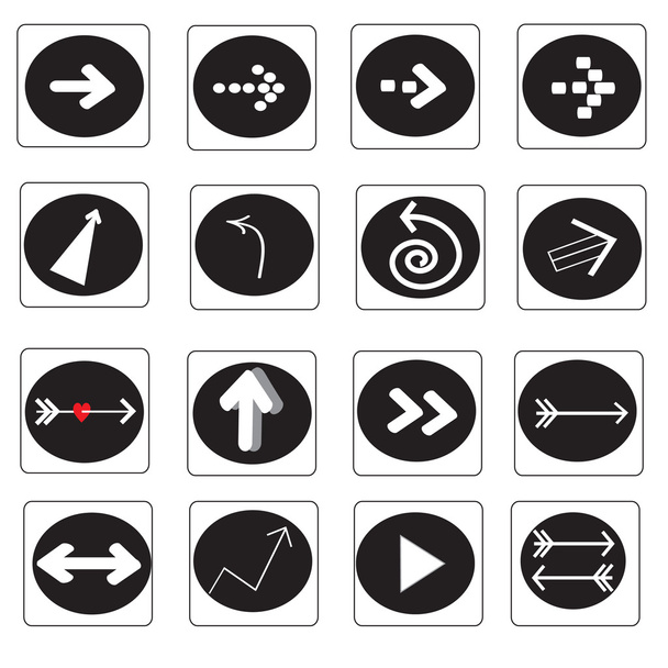 Set with different black &white arrows - Vector, Imagen