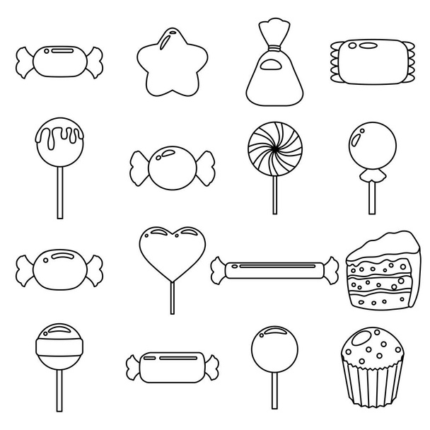 Набор конфет иконка, стиль линии. Векторная иллюстрация сладкой пищи - Вектор,изображение