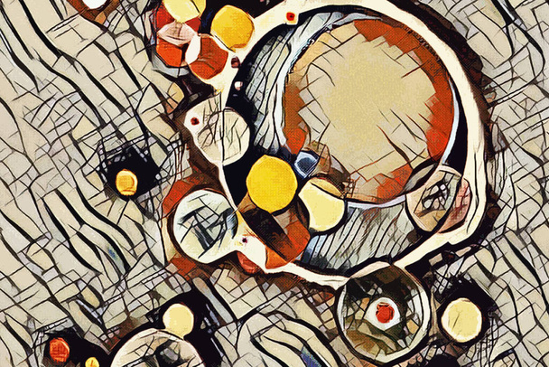 Modieuze kaart met abstracte vormen voor afdrukken. Gebruik als dekmantel, behang, muurkunst. Inspiratie door Kandinsky 's kunst. - Foto, afbeelding