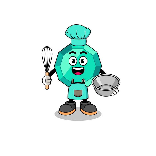 Illustrazione della gemma di smeraldo come chef di panetteria, character design - Vettoriali, immagini