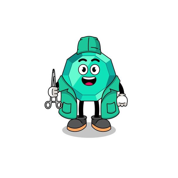 Illustrazione della mascotte smeraldo gemma come chirurgo, character design - Vettoriali, immagini