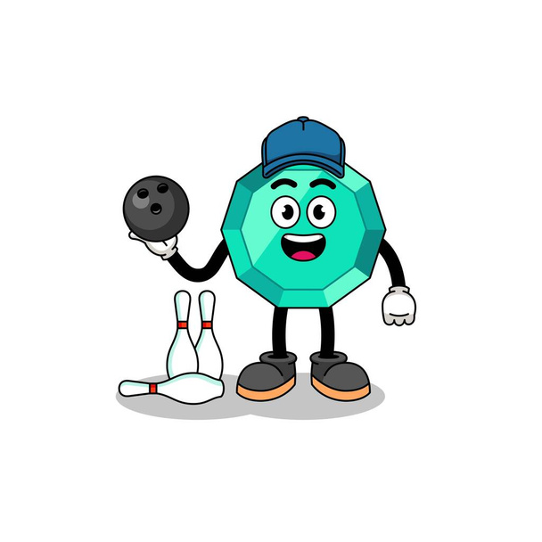 Mascot of emerald gemstone as a bowling player , character design - Vettoriali, immagini