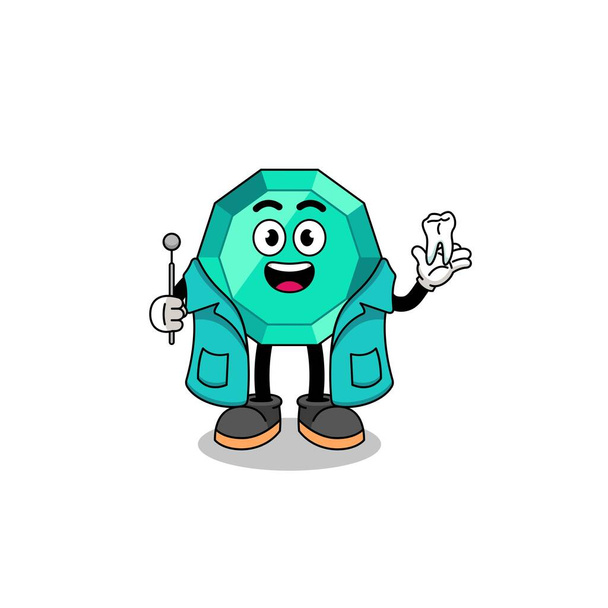 Illustration of emerald gemstone mascot as a dentist , character design - Vettoriali, immagini