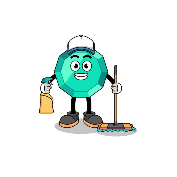 Character mascot of emerald gemstone as a cleaning services , character design - Vecteur, image
