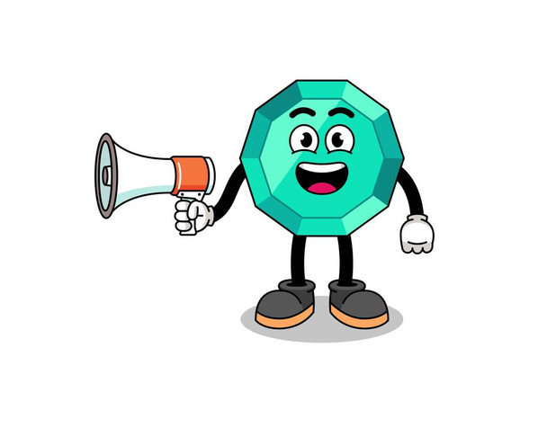 emerald gemstone cartoon illustration holding megaphone , character design - Vecteur, image