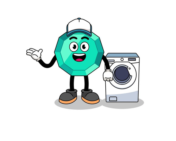 emerald gemstone illustration as a laundry man , character design - Vettoriali, immagini