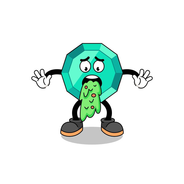 emerald gemstone mascot cartoon vomiting , character design - Vettoriali, immagini