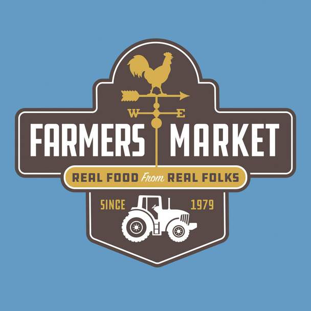Farmers Market logo or badge design.Illustration for farmers market poster, sign or advertising featuring farm imagery. - Vetor, Imagem