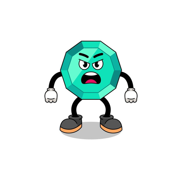 emerald gemstone cartoon illustration with angry expression , character design - Vettoriali, immagini